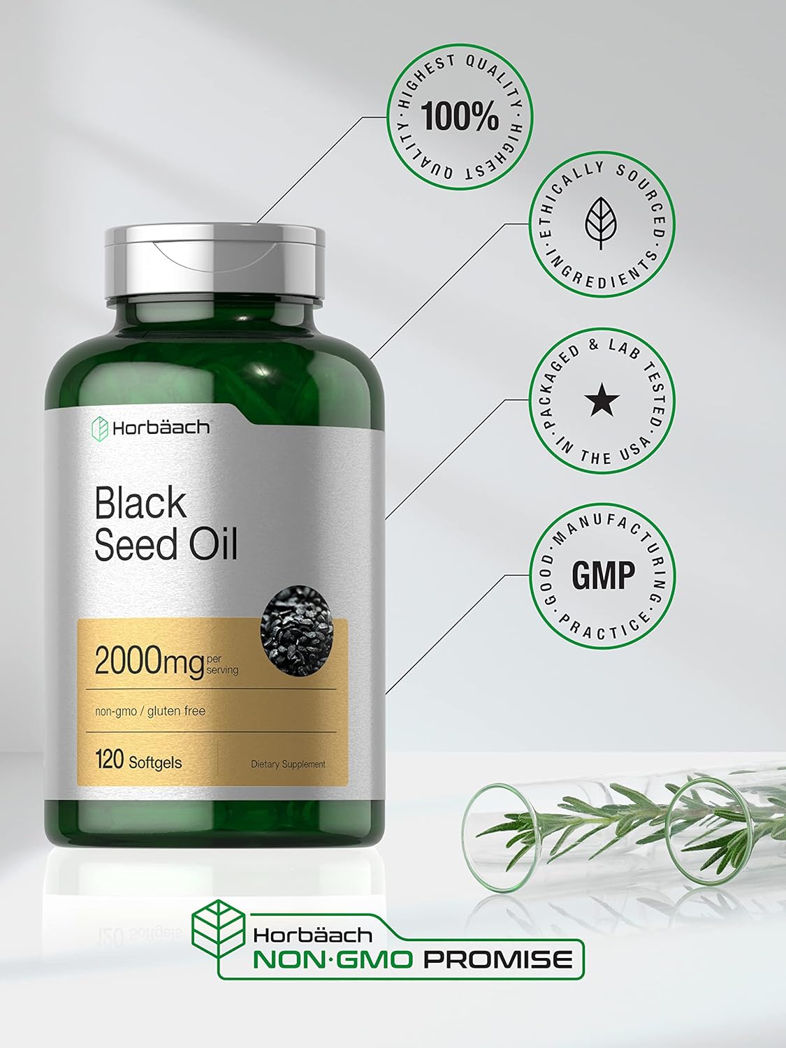 Aceite de Semilla Negra 2000mg | Horbäach | 120 Cápsulas Softgel