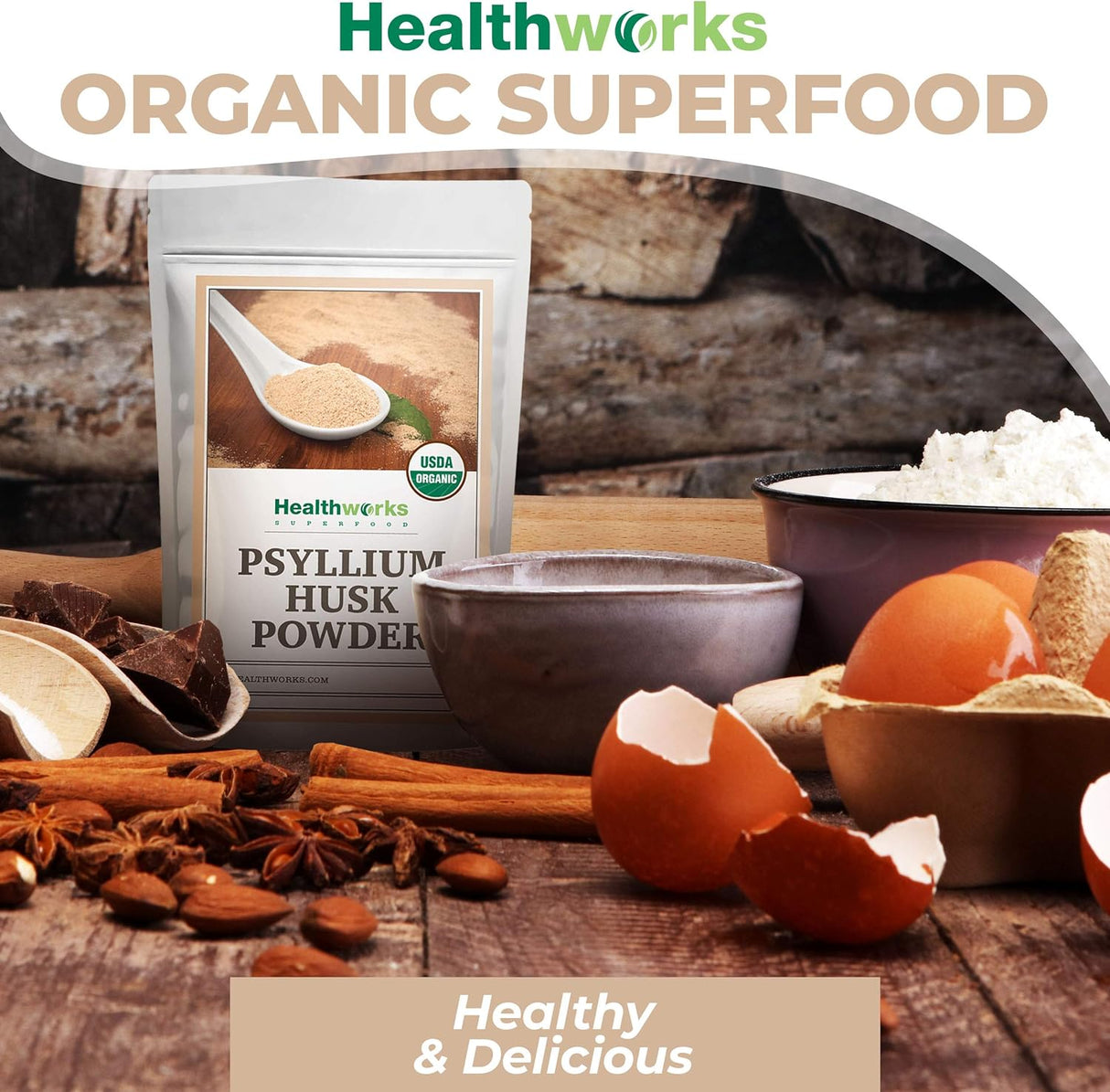 Polvo de cáscara de psyllium orgánico de la India | Keto, vegano