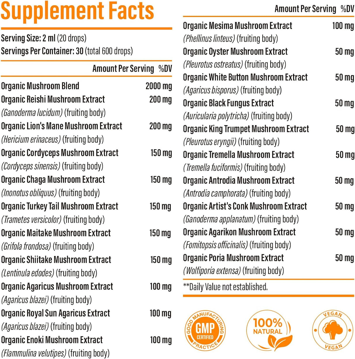 Complejo de Hongos Liposomal 2000 MG - 20 Extractos Orgánicos
