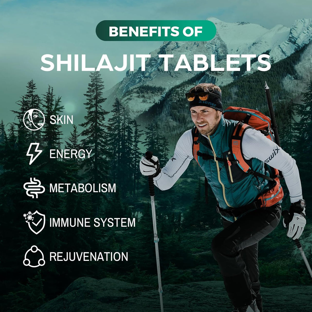 Tabletas de Shilajit Himalayan Orgánico 30,000 mg 60u