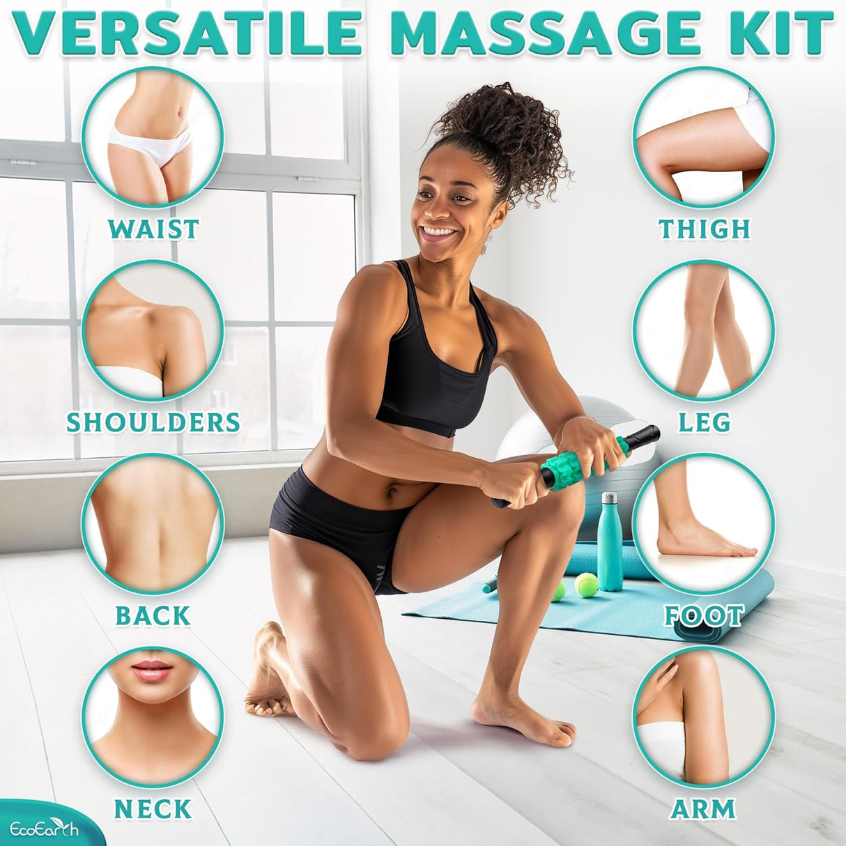 EcoEarth Kit de Masaje 3 en 1 - Rodillo, Scrubber y Masajeador
