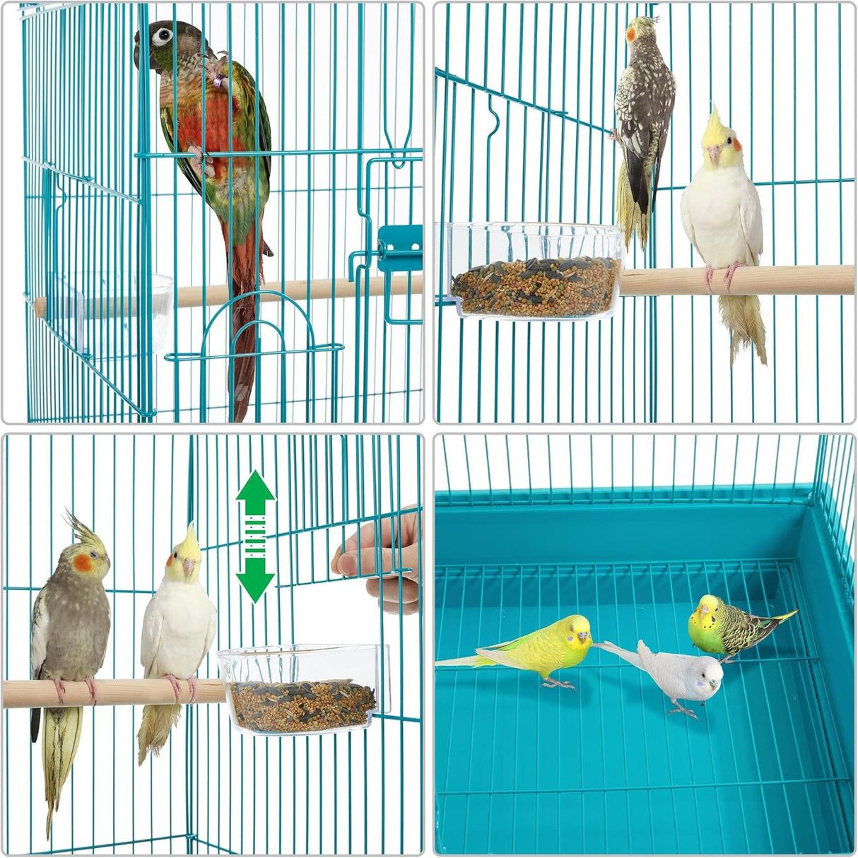 Jaula para pájaros con tapa abierta de hierro con perchas