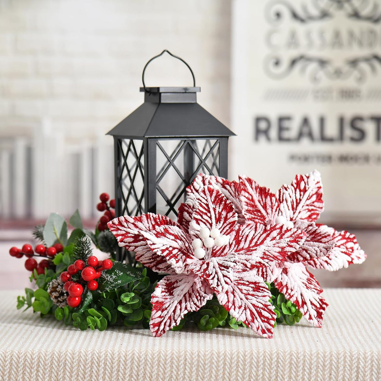 Poinsettias Artificial 6 Pcs Decoración Árbol Navidad - Modelo Navidad