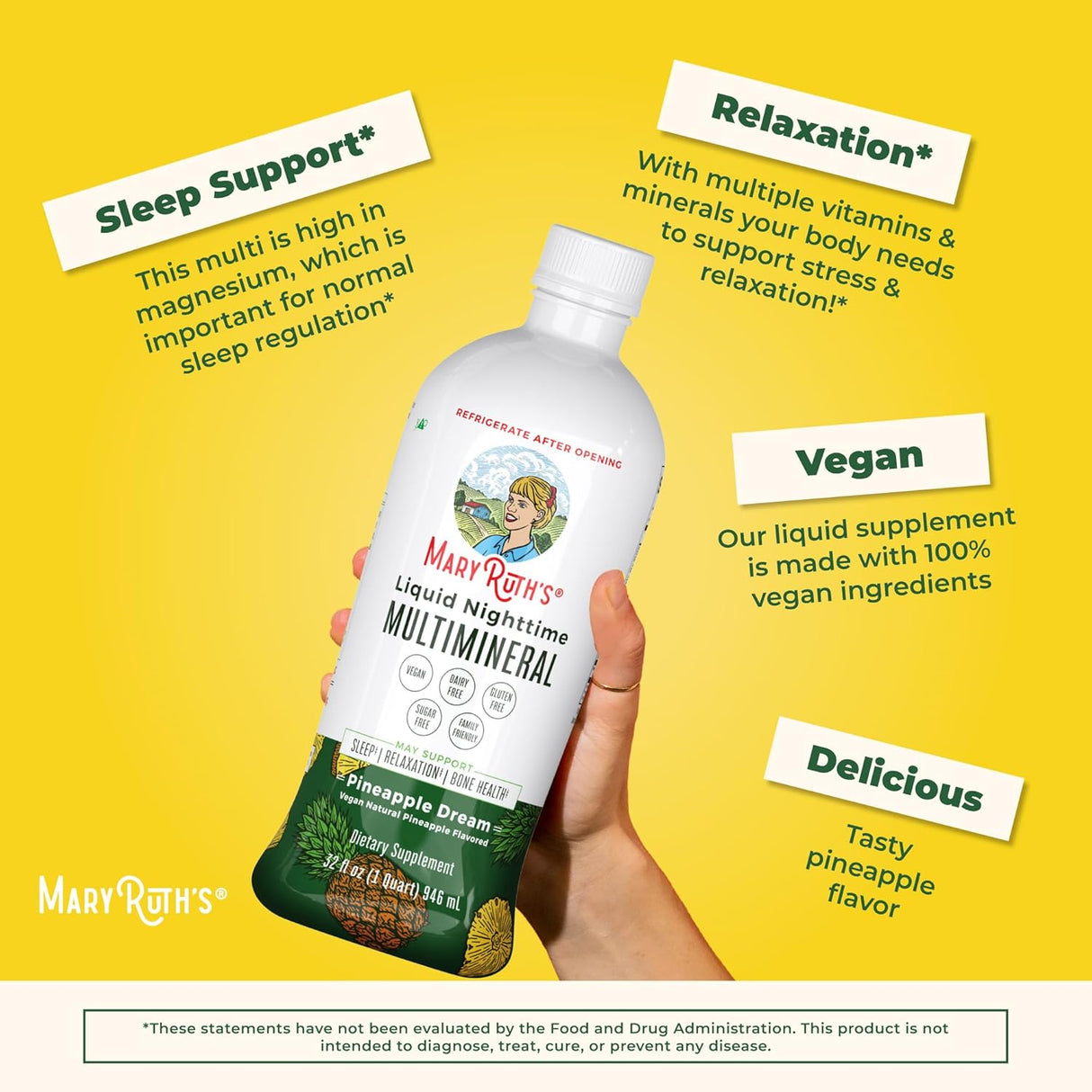 Suplemento Líquido multimineral natural para dormir veganas