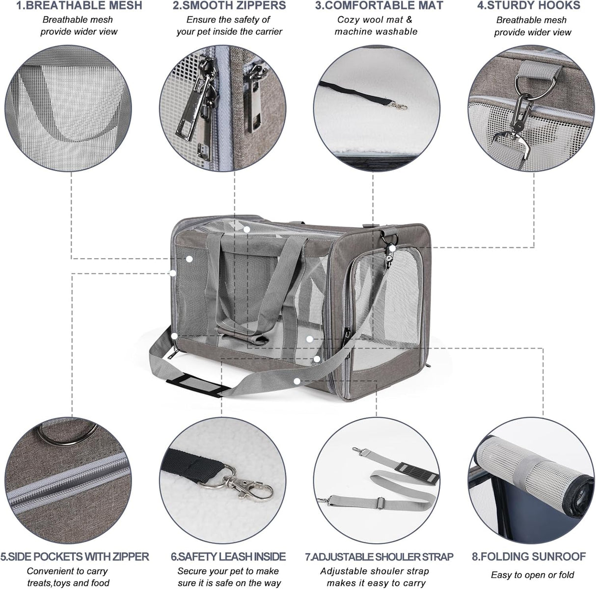 Transportador para Gatos Grandes 20 lbs, Ventilación y 4 Ventanas