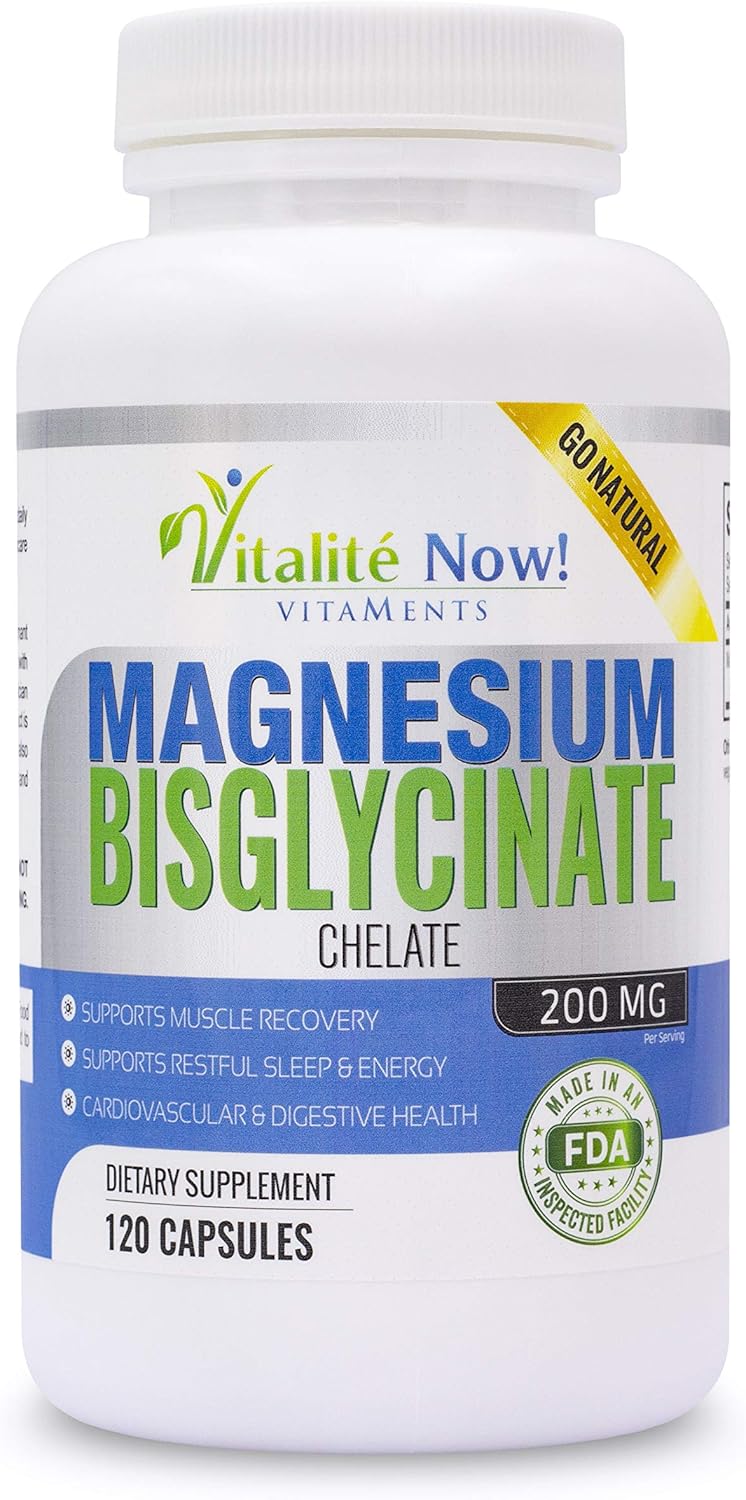 Magnesium Bisglycinato 200mg Chelado, Sin Laxantes, GMO