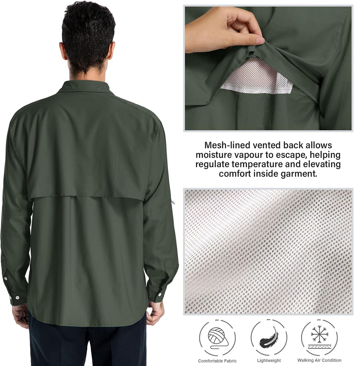 Anteef Camisas de safari para hombre manga larga