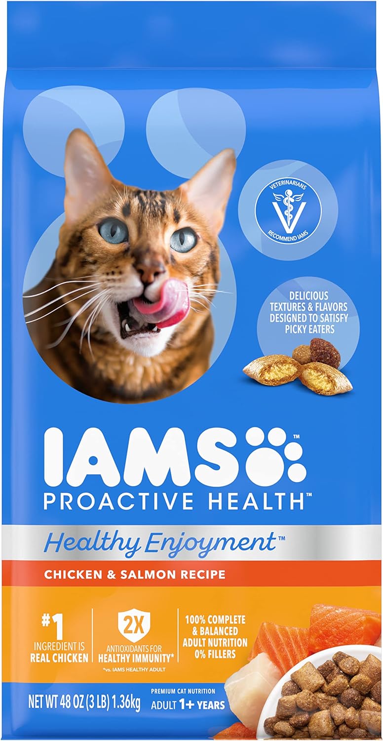 Iams Alimento seco para gatos Healthy Enjoyment Receta de pollo y salmón, bolsa de 3 libras