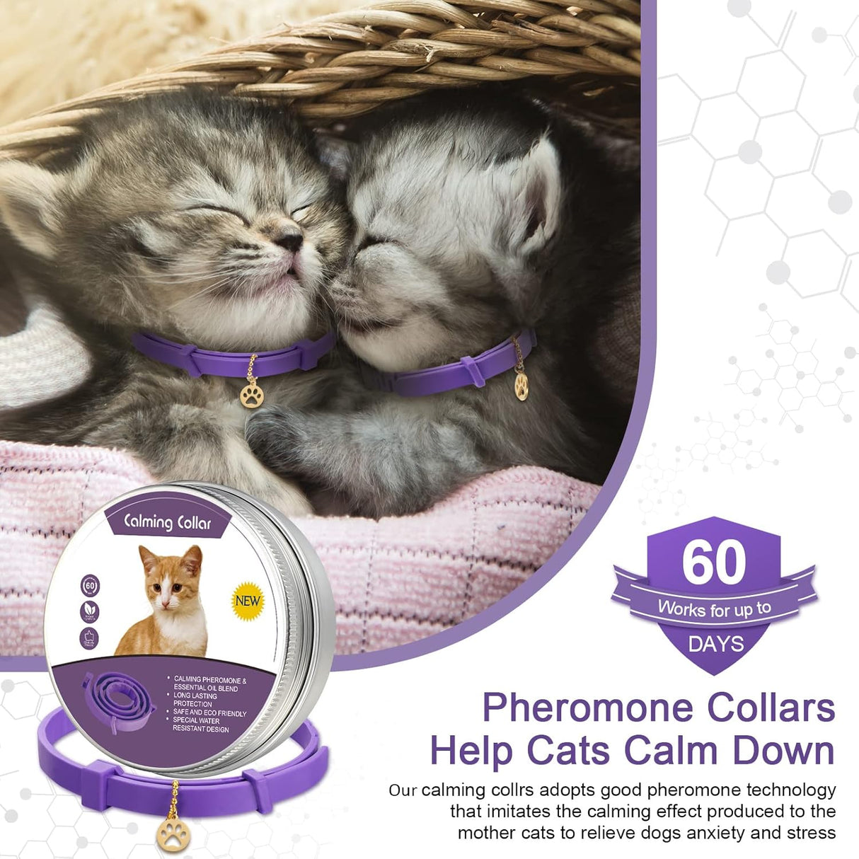 Collar relajante para gato Weewooday con aroma a lavanda