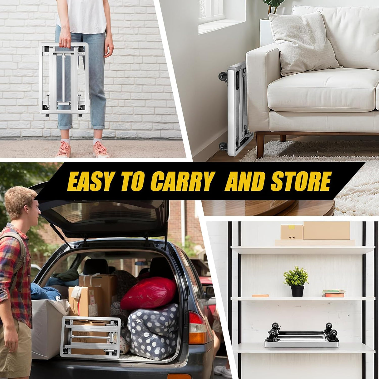 Carretilla Plegable de Acero Inoxidable, 500 LB, 4 Ruedas