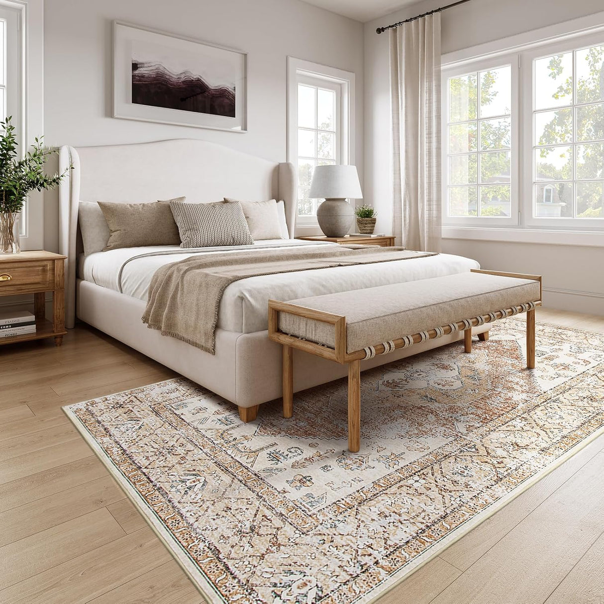 Tapete bohemio a máquina de 5 x 7 pies para sala Lahome