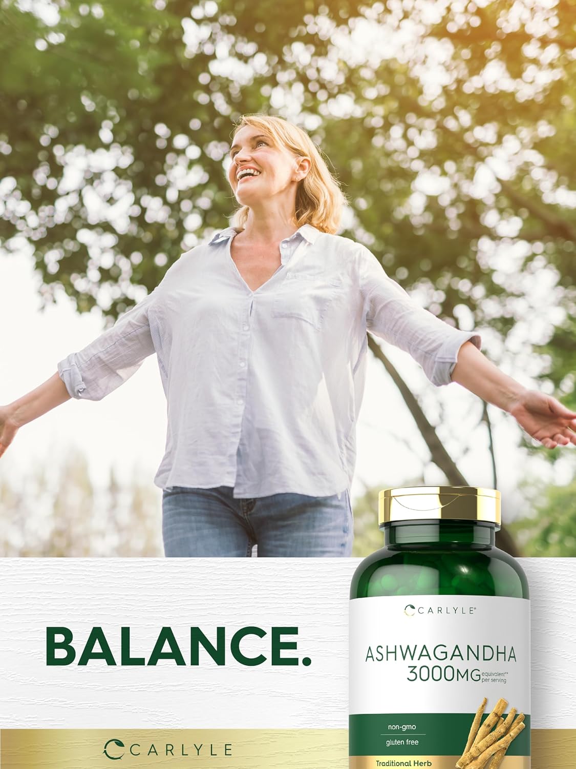 Suplemento de Ashwagandha 3000mg Carlyle, 300 cápsulas, No GMO