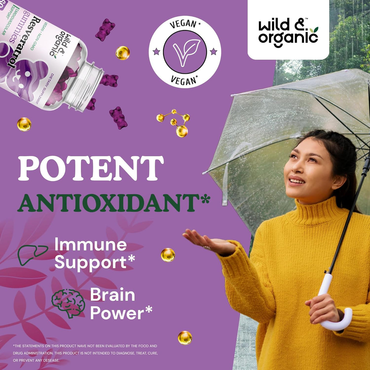 Suplemento Wild & Organic Gomitas de resveratrol 1000 mg 60