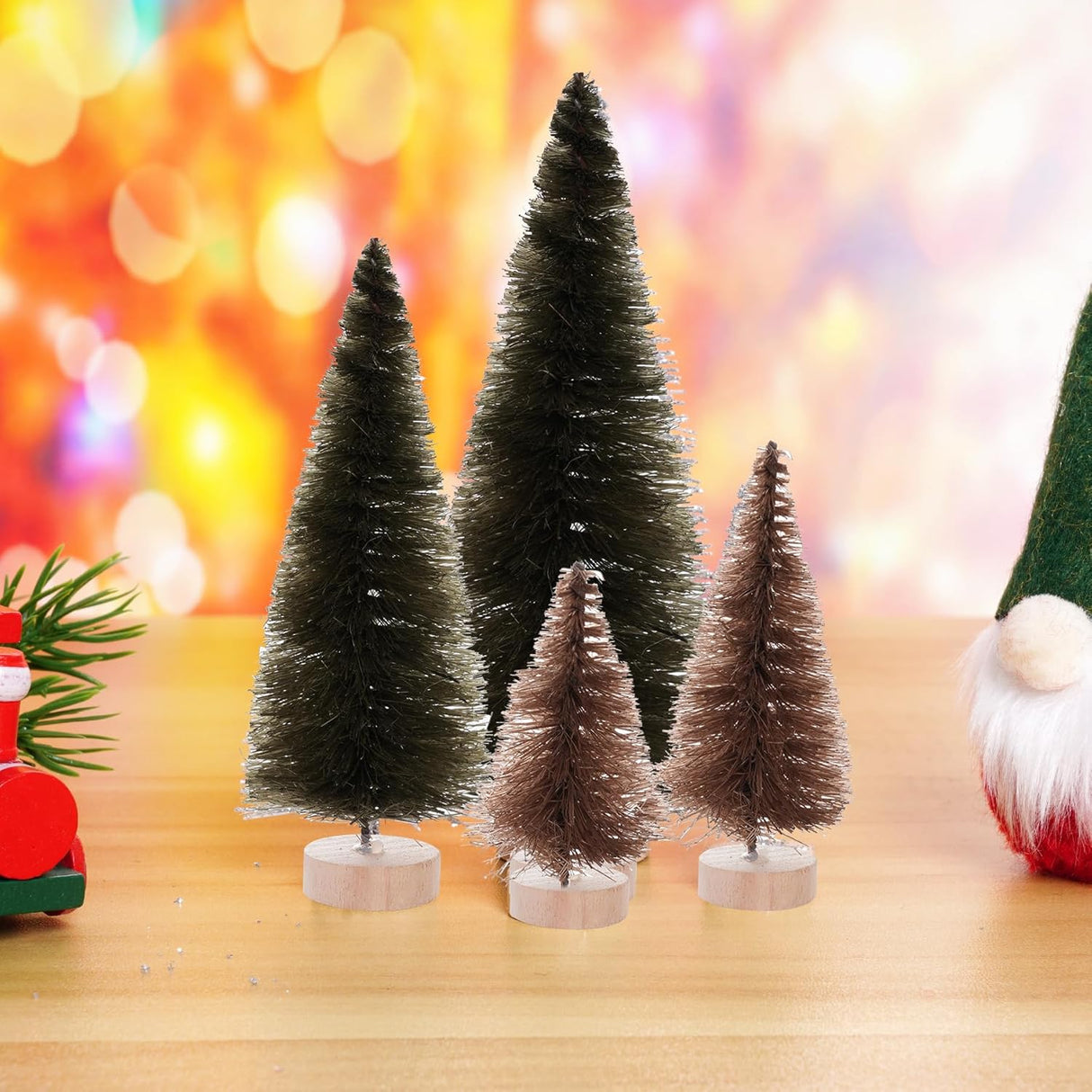 40Pcs Mini Árboles de Navidad Yookat con Base de Madera