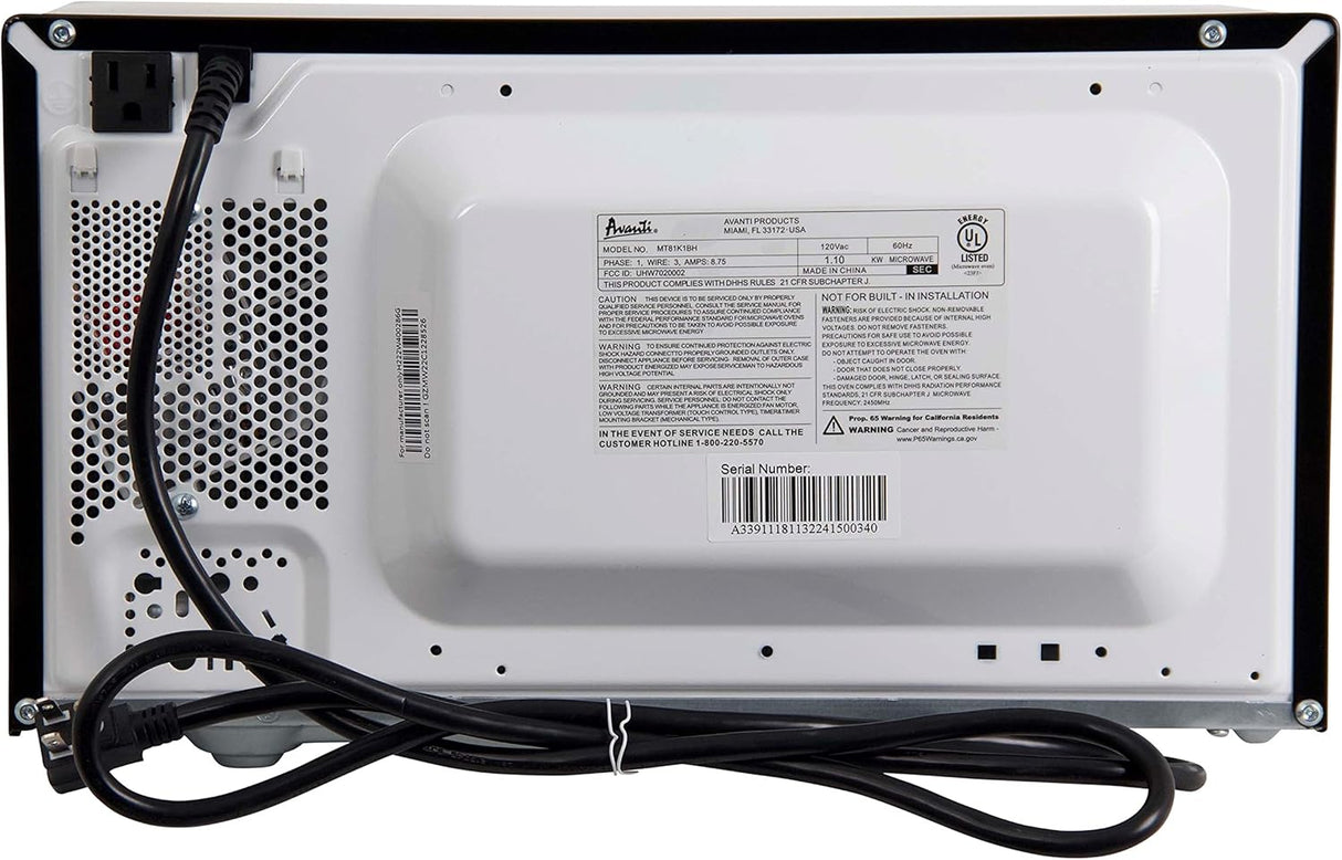 Horno Microondas Avanti 700W, 6 Configuraciones, MT81K1BH