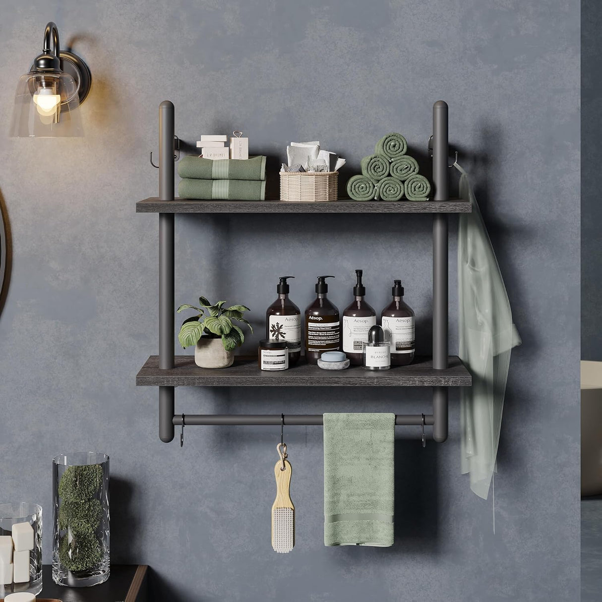 Estantes Flotantes Bestier 2 Niveles con Barra, 24 Modelo Ladder