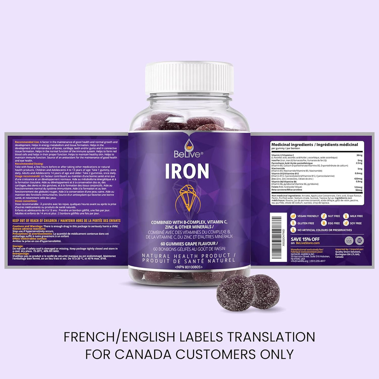 Suplementos Gomitas de hierro con vitamina C y A 60