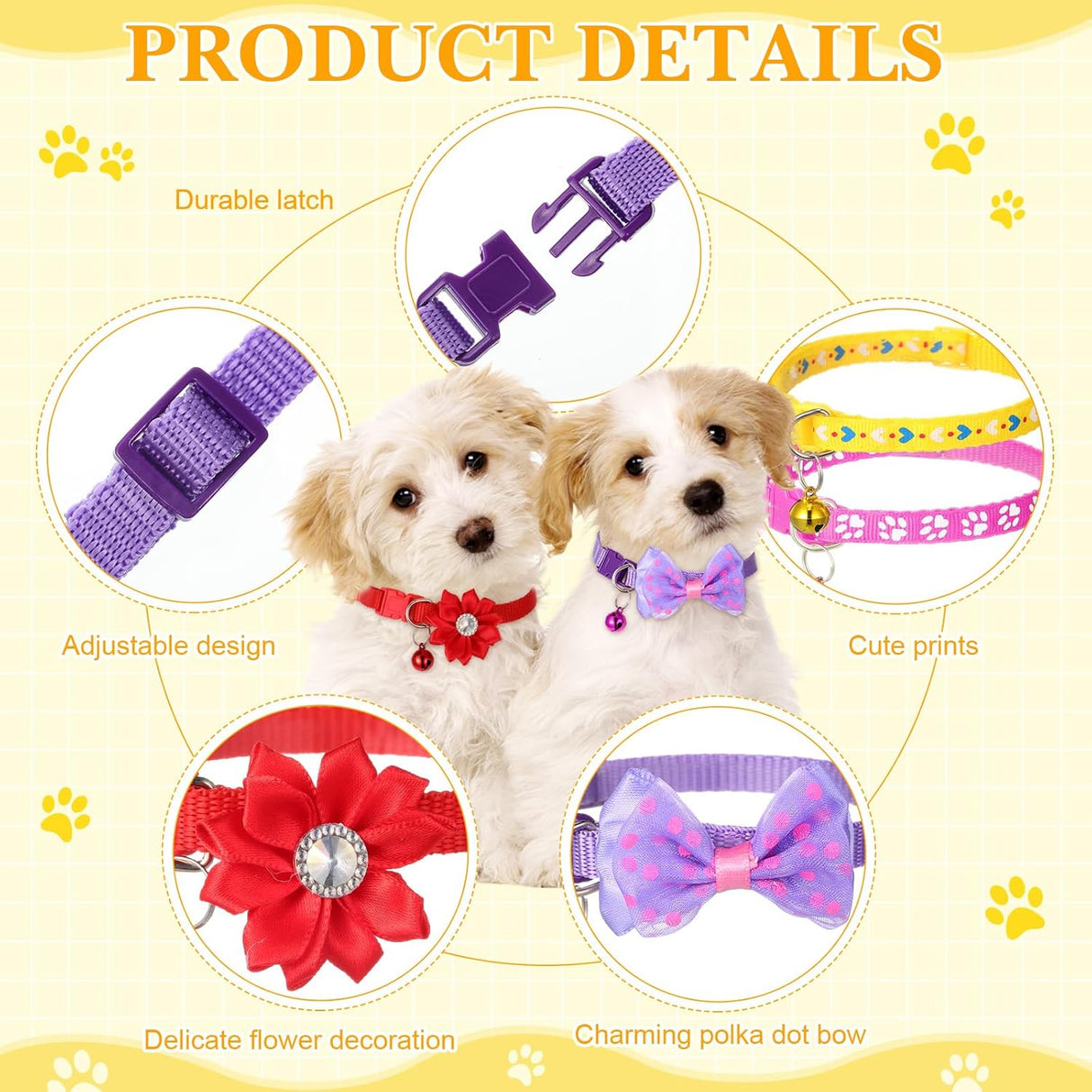 Collares Ajustables con Moño y Flor para Perros y Gatos Pequeños