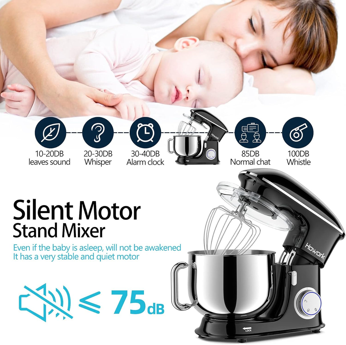 Batidora de Cocina 8.5QT HOWORK 660W 6+P Velocidades Modelo