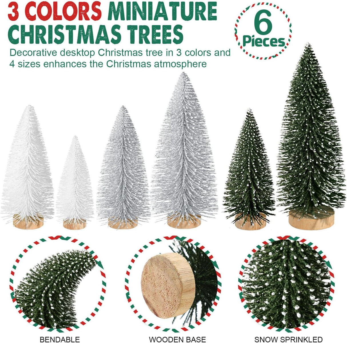 Mini Árboles de Navidad Artificiales, Decoración Festiva, Set 6pcs