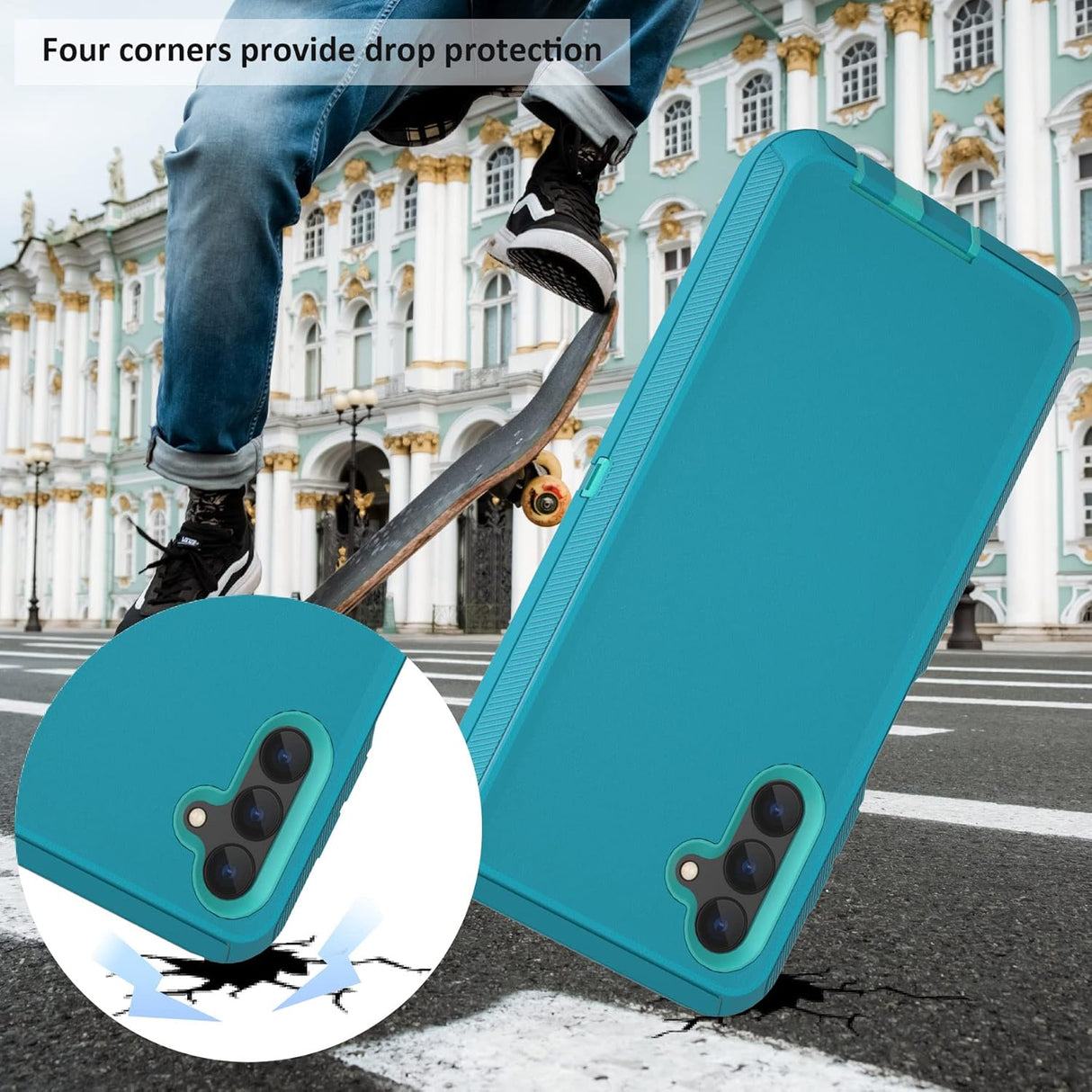 Funda compatible con Samsung Galaxy A13 5G (no compatible con A13 4G), con clip de cinturón, resistente a prueba de golpes, protección de cuerpo completo, funda para Samsung Galaxy A13 5G (verde azulado + azul claro)