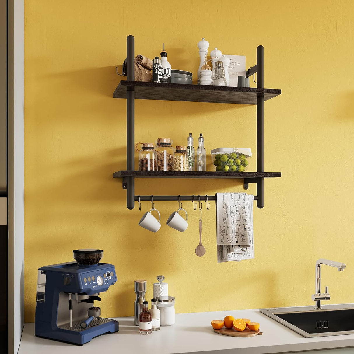 Estantes Flotantes Bestier 2 Niveles con Barra, 24 Modelo Ladder