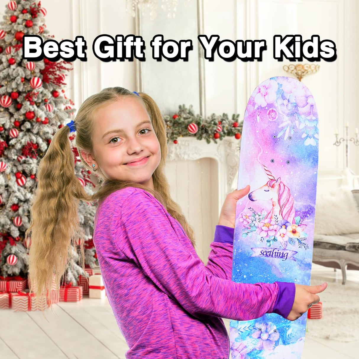 Patinetas completas para principiantes, 31" con diseño de unicornio y calavera