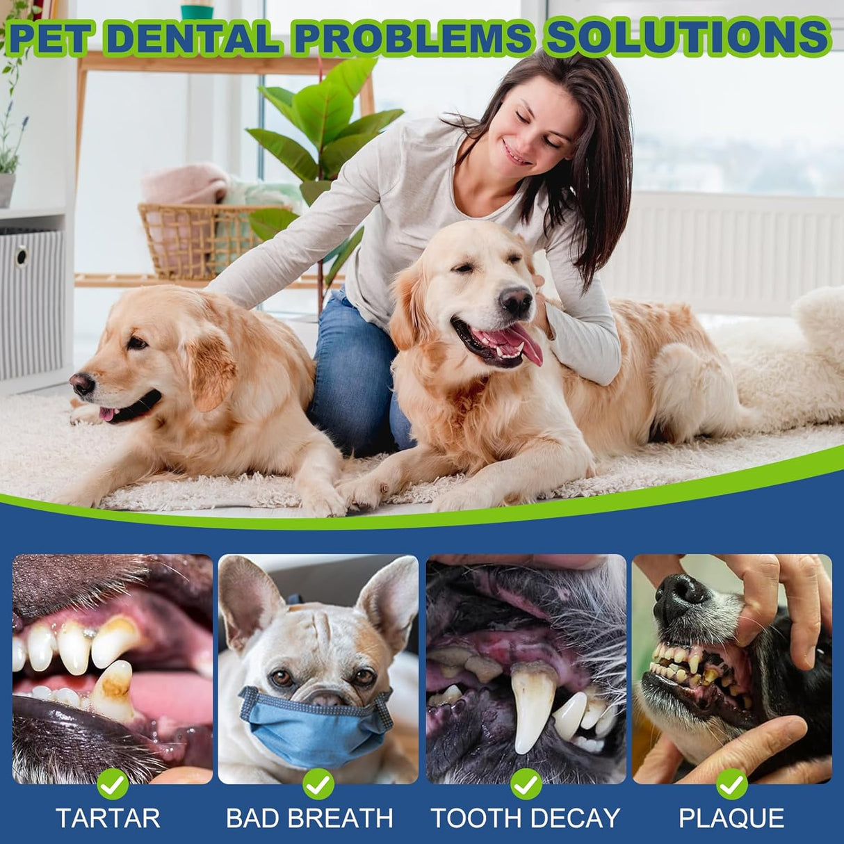 Toallitas Dentales para Perros y Gatos, Cuidado Oral 60 Cts