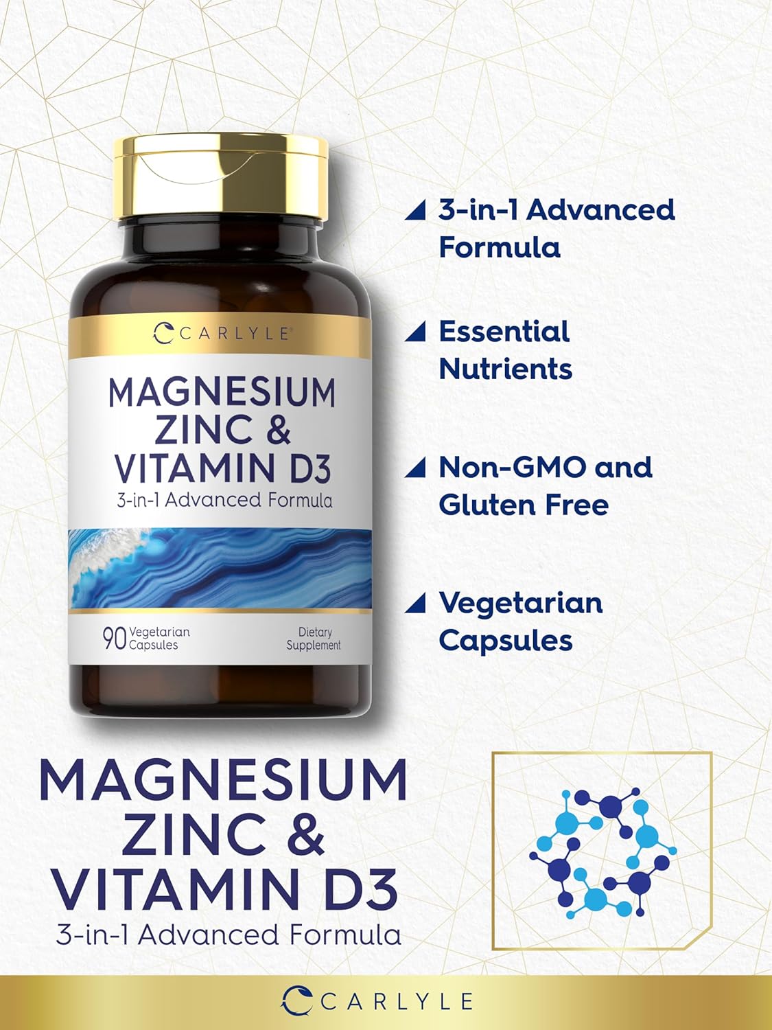 Carlyle Magnesio Zinc Vitamina D3 90 Cápsulas 3-en-1
