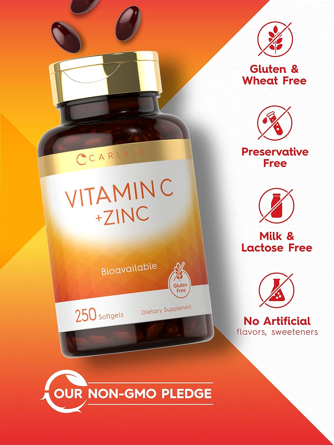 Carlyle Vitamina C con Zinc | 250 Softgels | Bioavailable