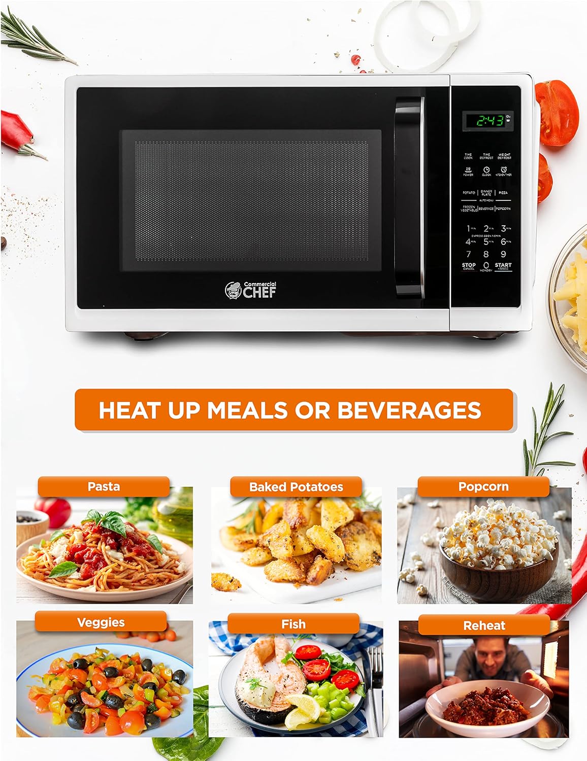 Microondas Comercial Chef 0.9 pies cúbicos, 900W, 10 niveles