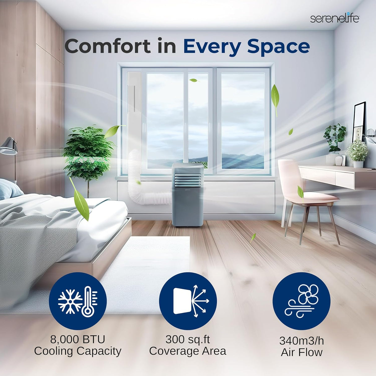 Aire acondicionado portátil SereneLife 8000 BTU 3 en 1, 300 ft²
