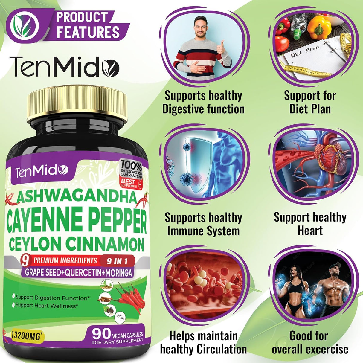 Cápsulas Suplemento Pimienta Cayena 13200mg, Salud Cardiovascular