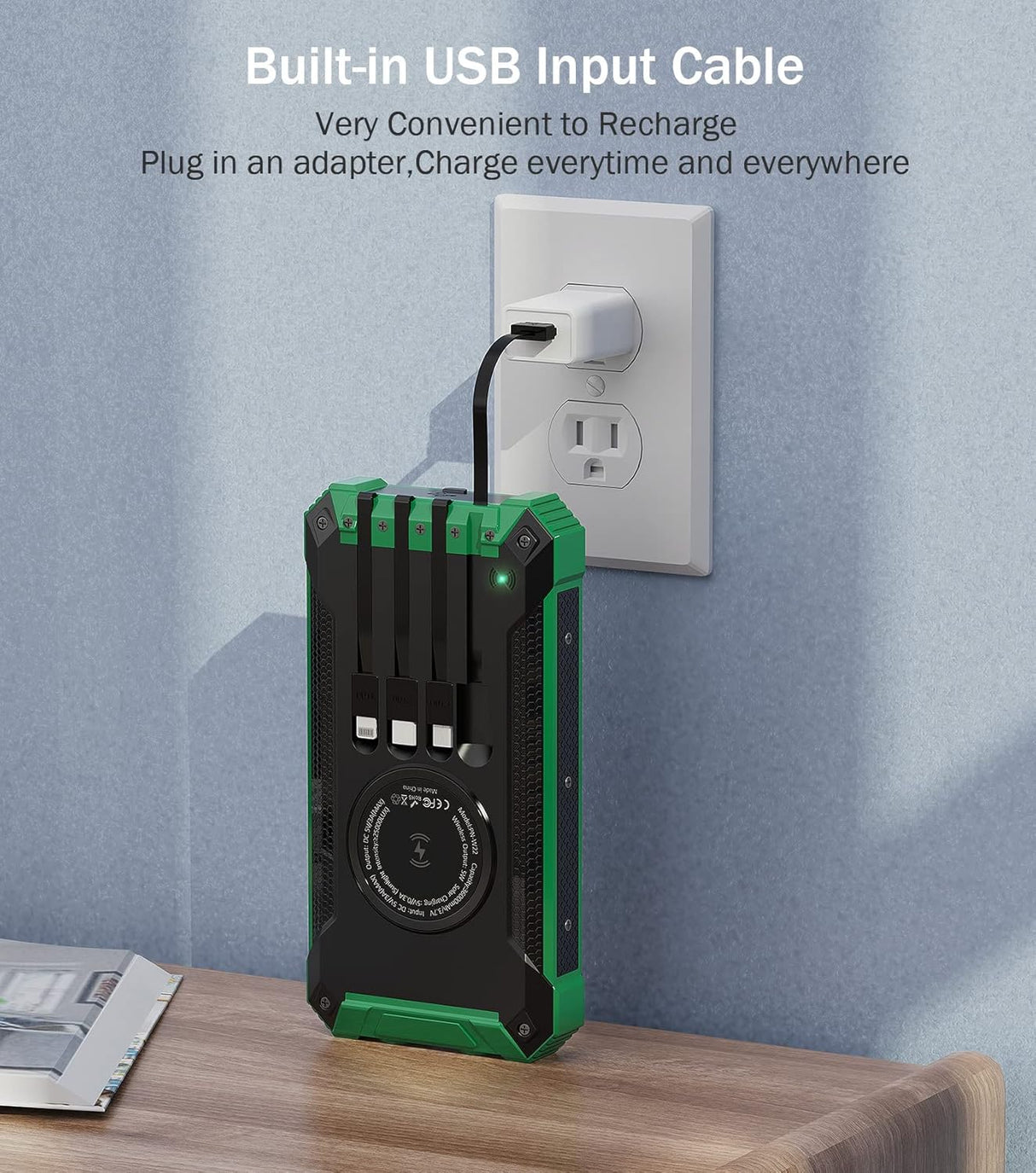 Cargador solar de 36000 mAh integrado 4 cables para celular