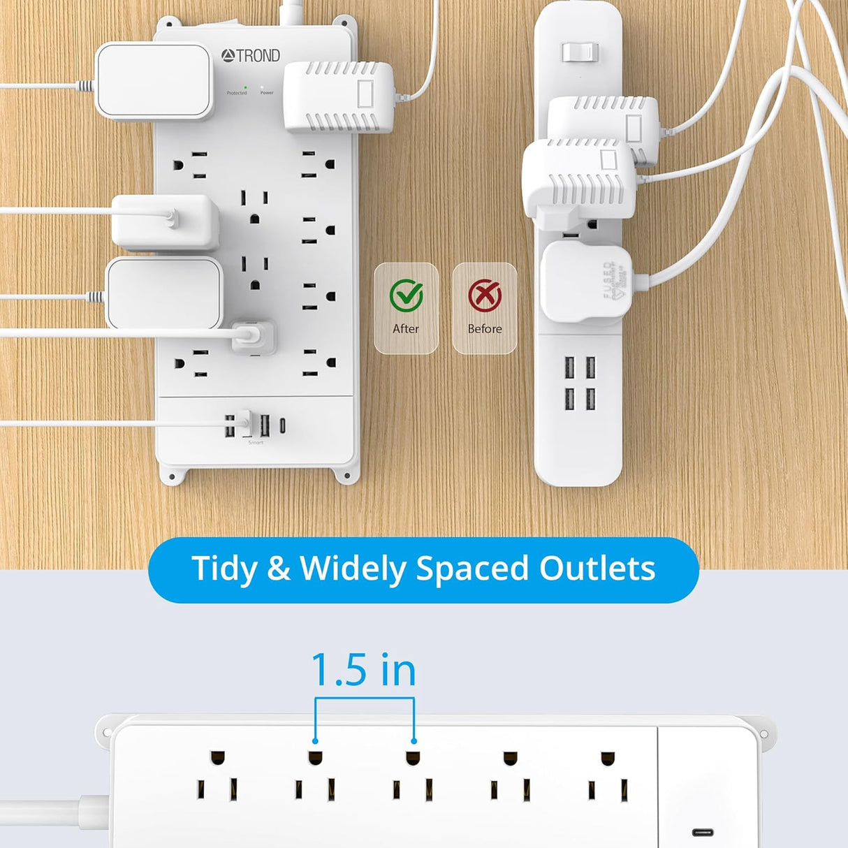 TROND Regleta protectora contra sobretensiones, 13 tomas