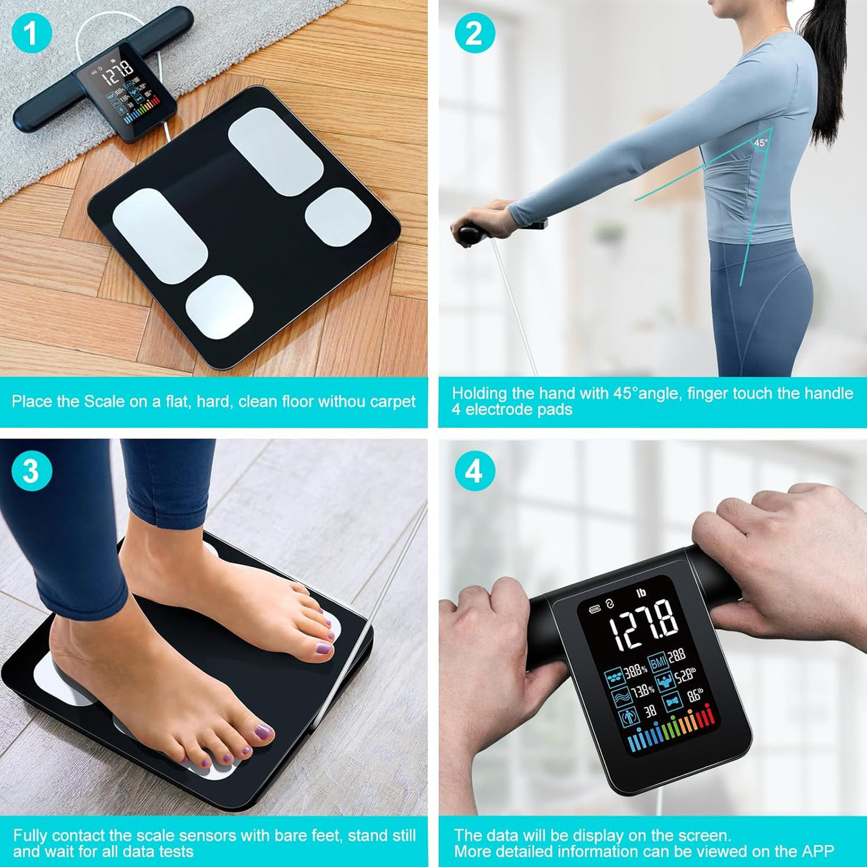 Báscula de grasa corporal 8 electrodos, alta precisión, recargable