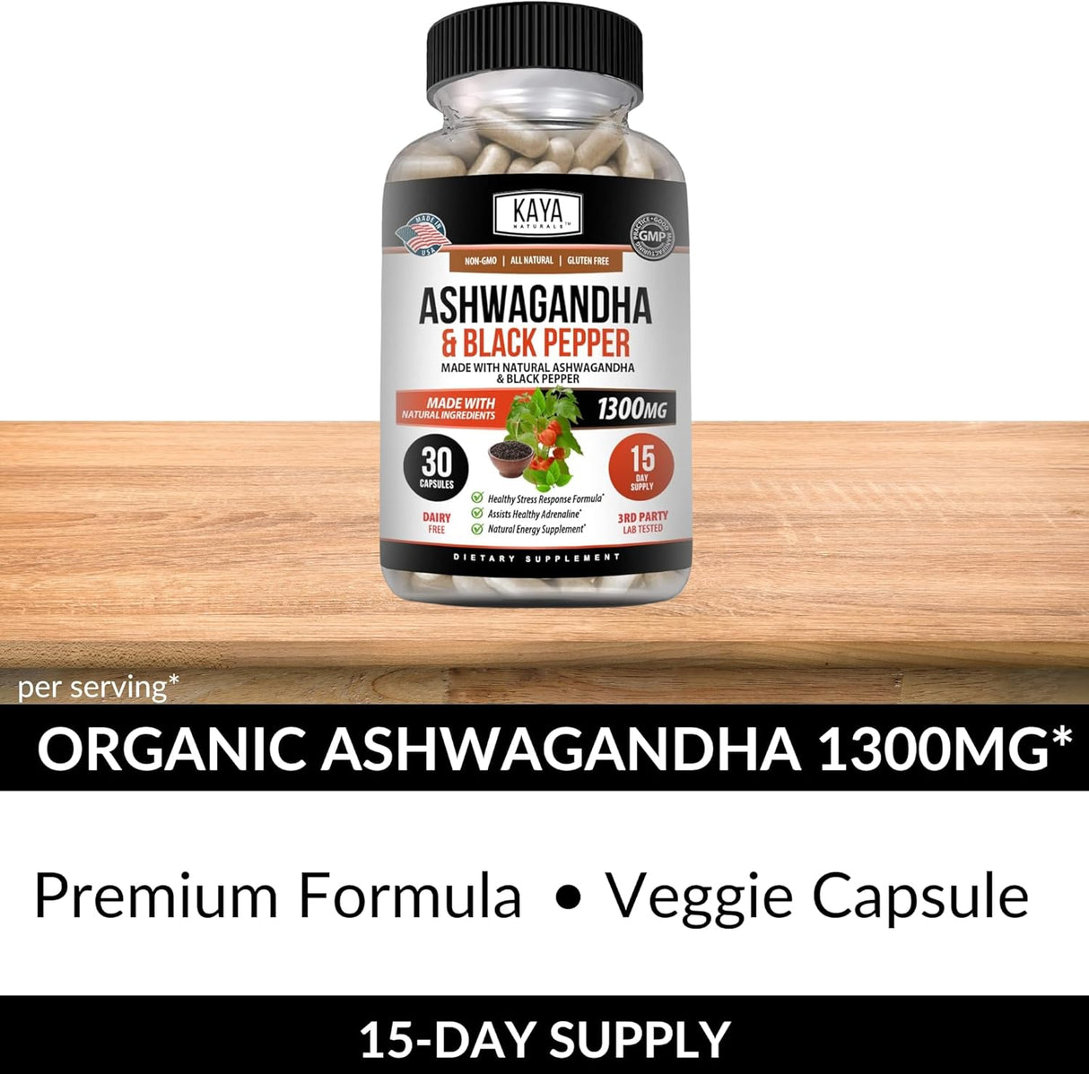 Suplemento Adaptógeno Kaya Naturals Ashwagandha 1300mg