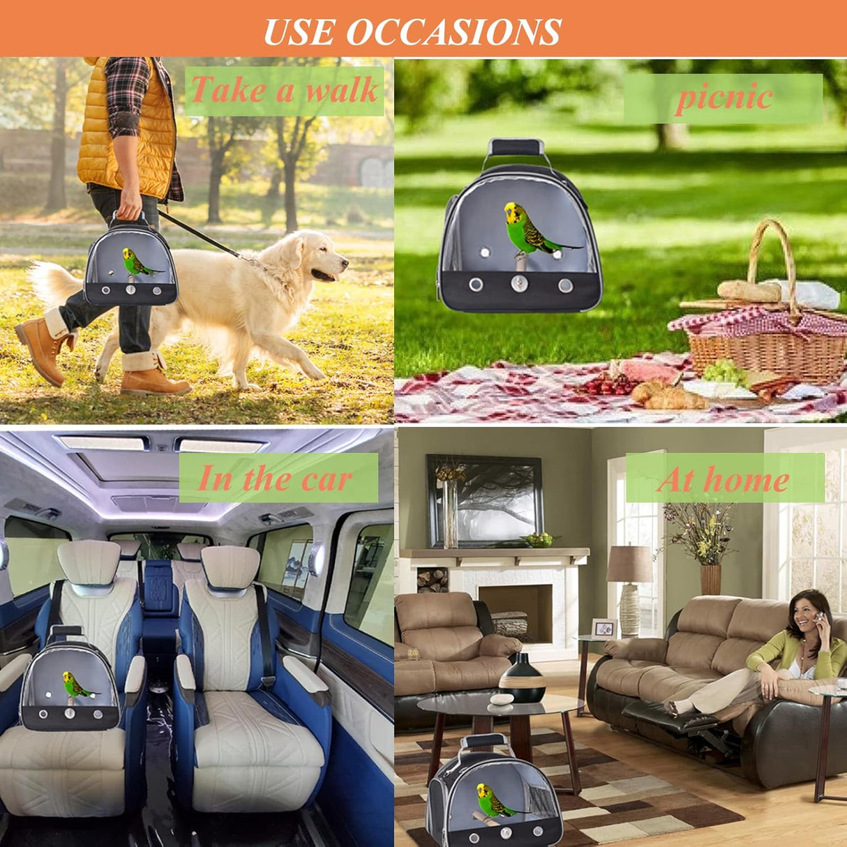 Jaula de viaje para pájaros con soporte negro