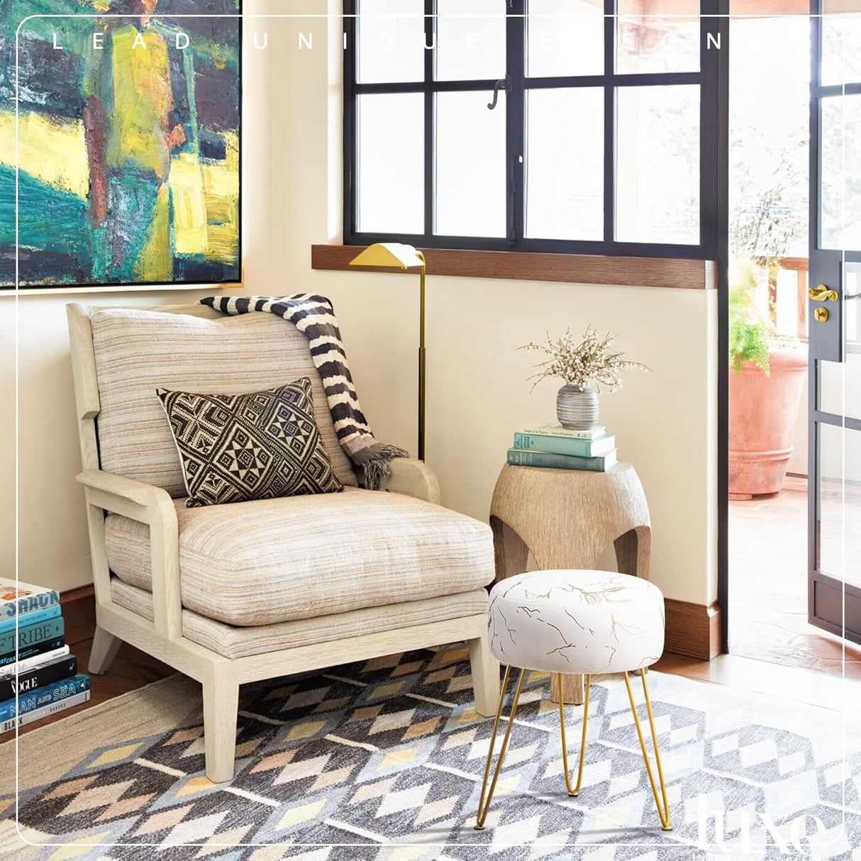 Taburete Vanity Redondo, Ottoman de Terciopelo para Maquillaje