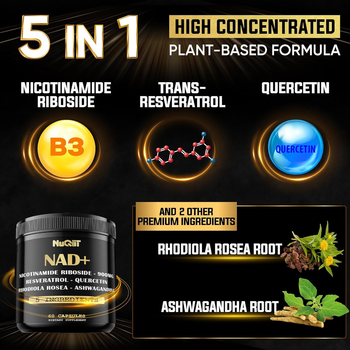 Suplemento NAD+ 900mg, Energía Celular y Vitalidad - 60 Caps