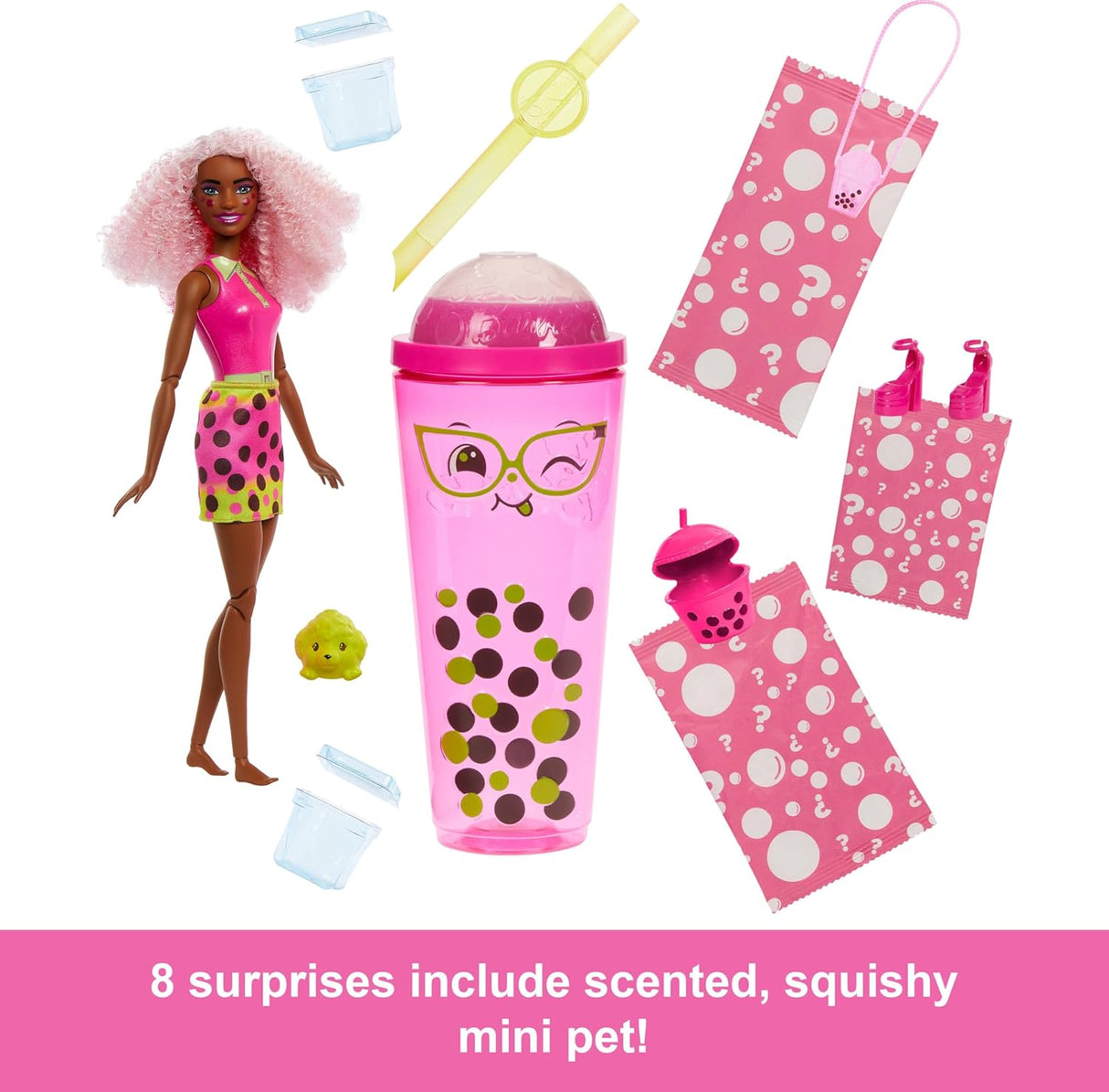 Muñeca Barbie Pop Reveal, serie Bubble Tea, 8 sorpresas, mascotas