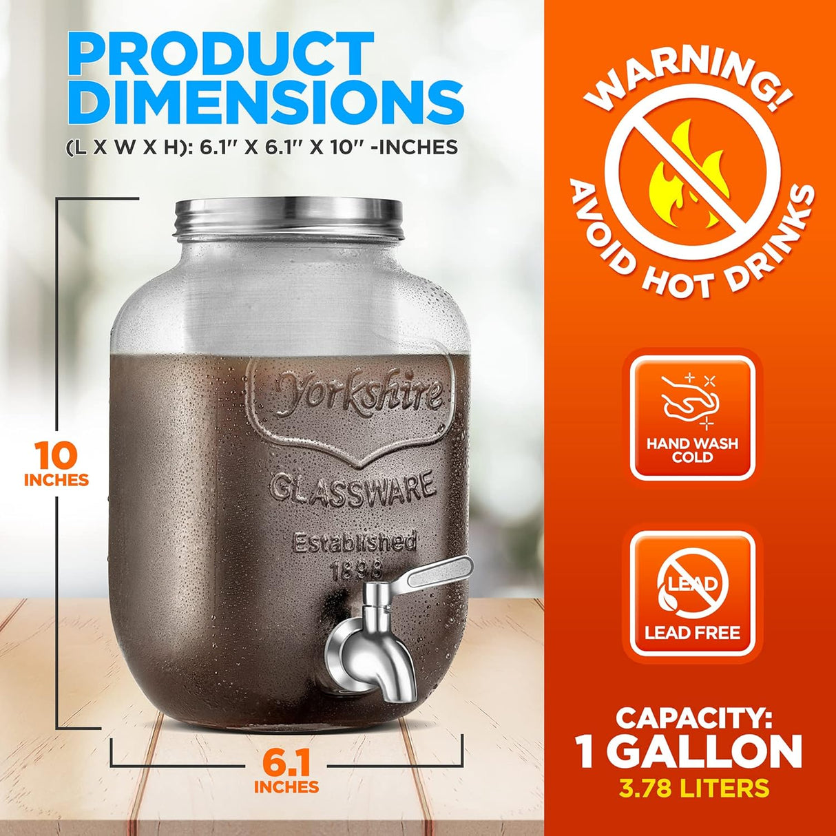 Cafetera de vidrio con grifo de 1 galón NutriChef NCCOFF87