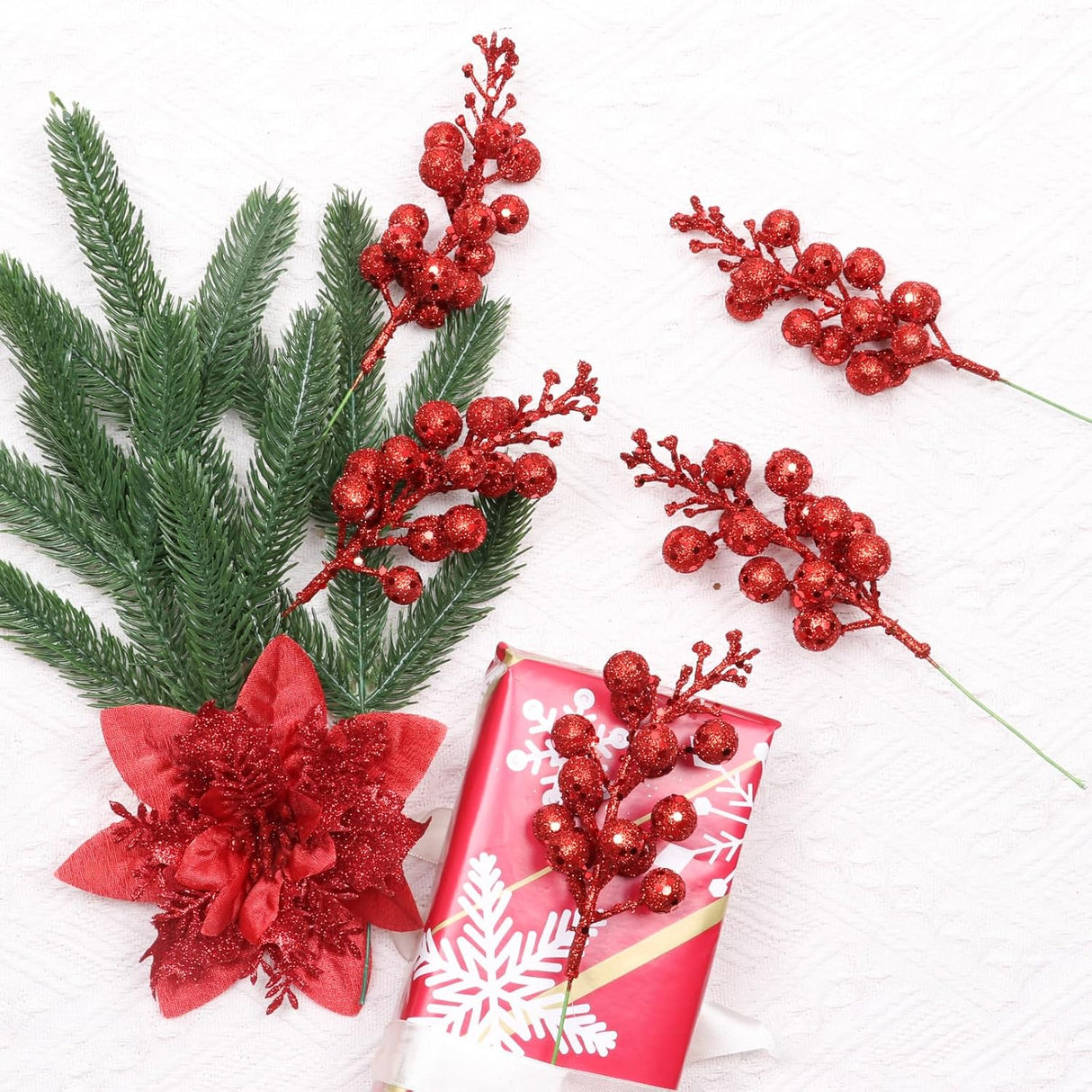 14 Pcs Ramas Artificiales con Brillo - Decoración Navidad 2024