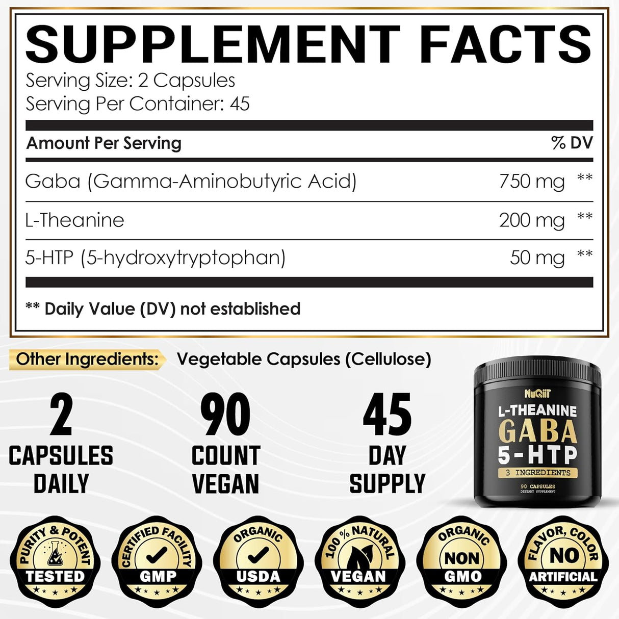 Suplemento NUQIIT 3 en 1 GABA Suplementos 750mg L-teanina