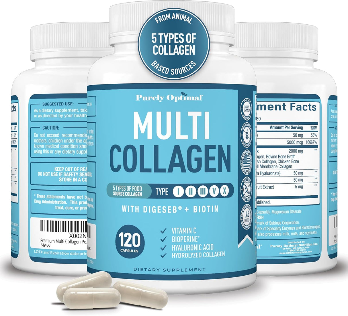 Collagen Multi Peptides Pills, belleza y salud, 120 cápsulas