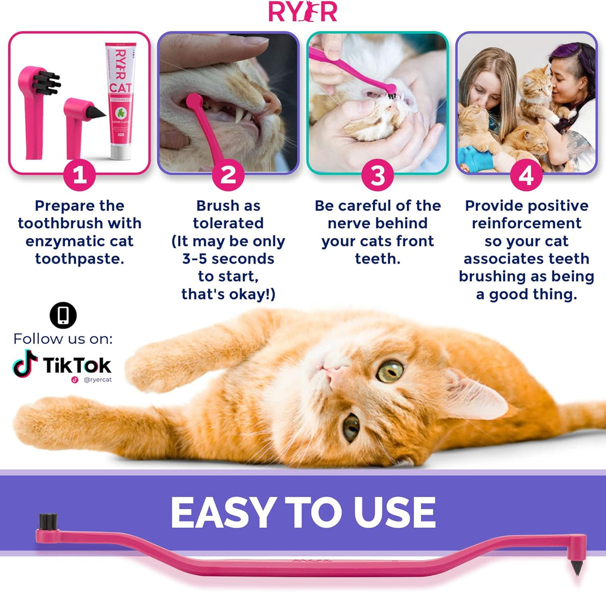 Cepillo de dientes para gatos de doble cara rosa flamenco