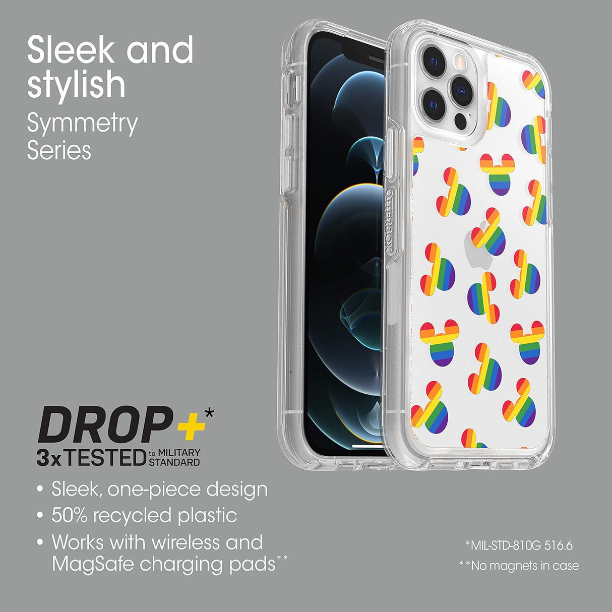 OtterBox Carcasa exclusiva de Amazon SYMMETRY SERIES para iPhone 12/12 Pro, MICKEY PRIDE