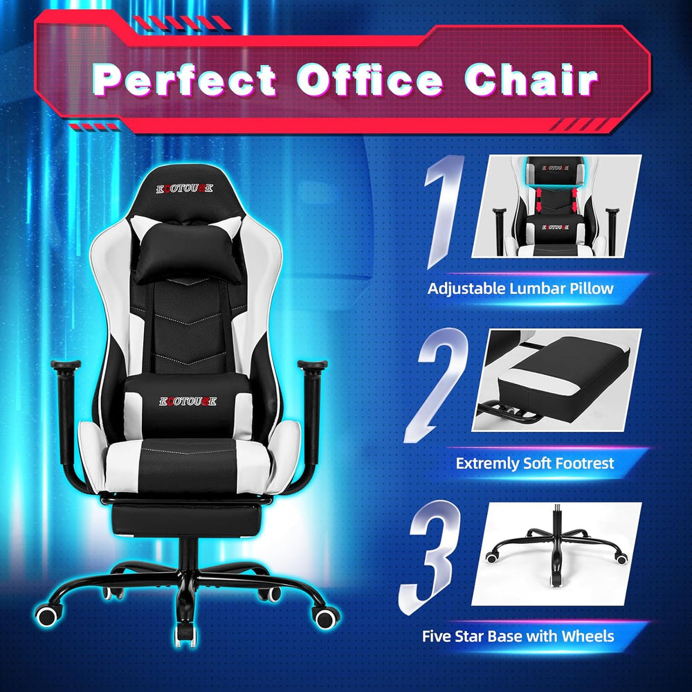 Silla Gamer de masaje de PC con reposapiés ECOTOUGE
