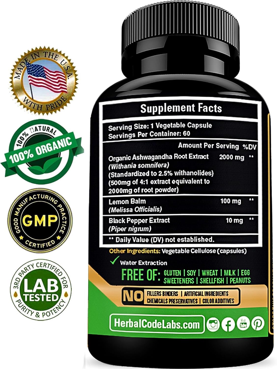 Cápsulas de Ashwagandha Orgánica 2000 MG - Alivio del Estrés