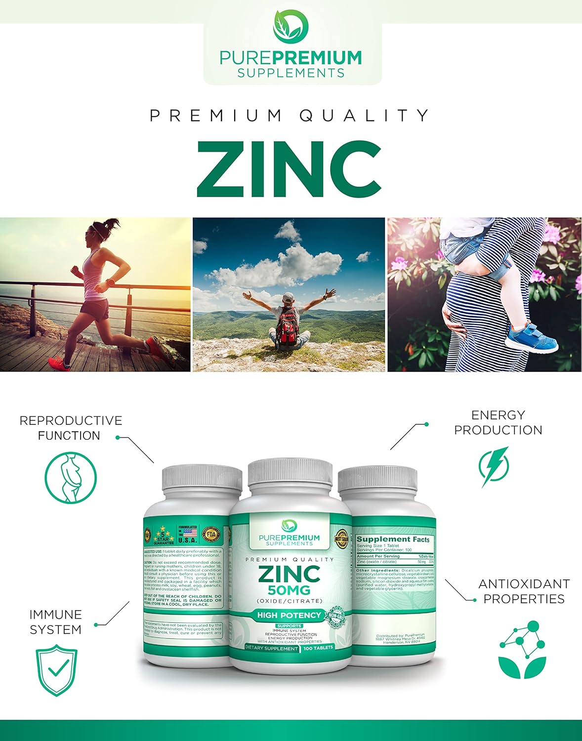 Suplementos Vitamina citrato de zinc óxido para adultos